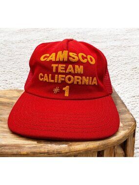 CAMSCO Team California #1 Trucker Hat Red Snapback Cap Mesh Back